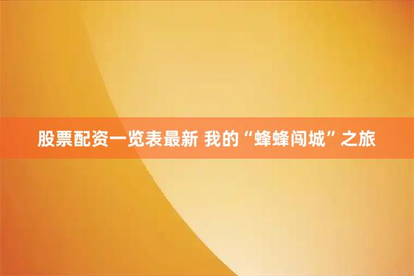 股票配资一览表最新 我的“蜂蜂闯城”之旅