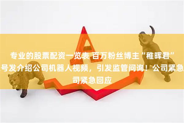 专业的股票配资一览表 百万粉丝博主“稚晖君”在账号发介绍公司机器人视频，引发监管问询！公司紧急回应